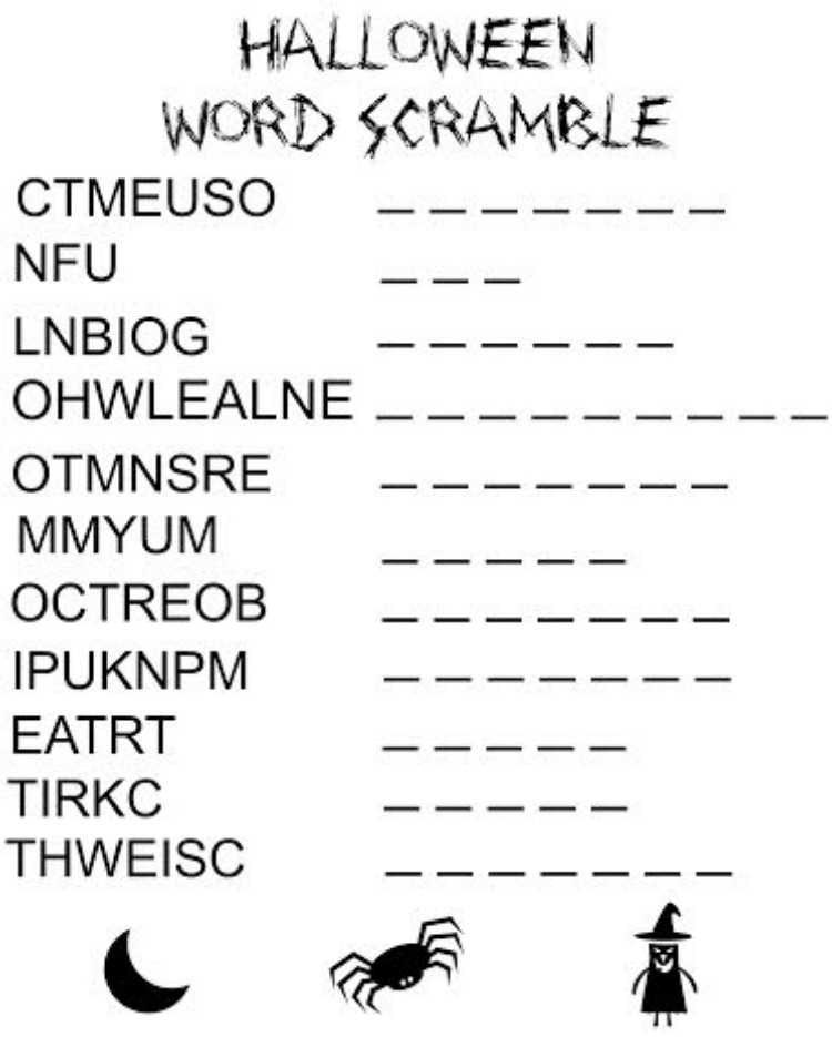 Free Printable Halloween Word Scramble Debt Free Spending